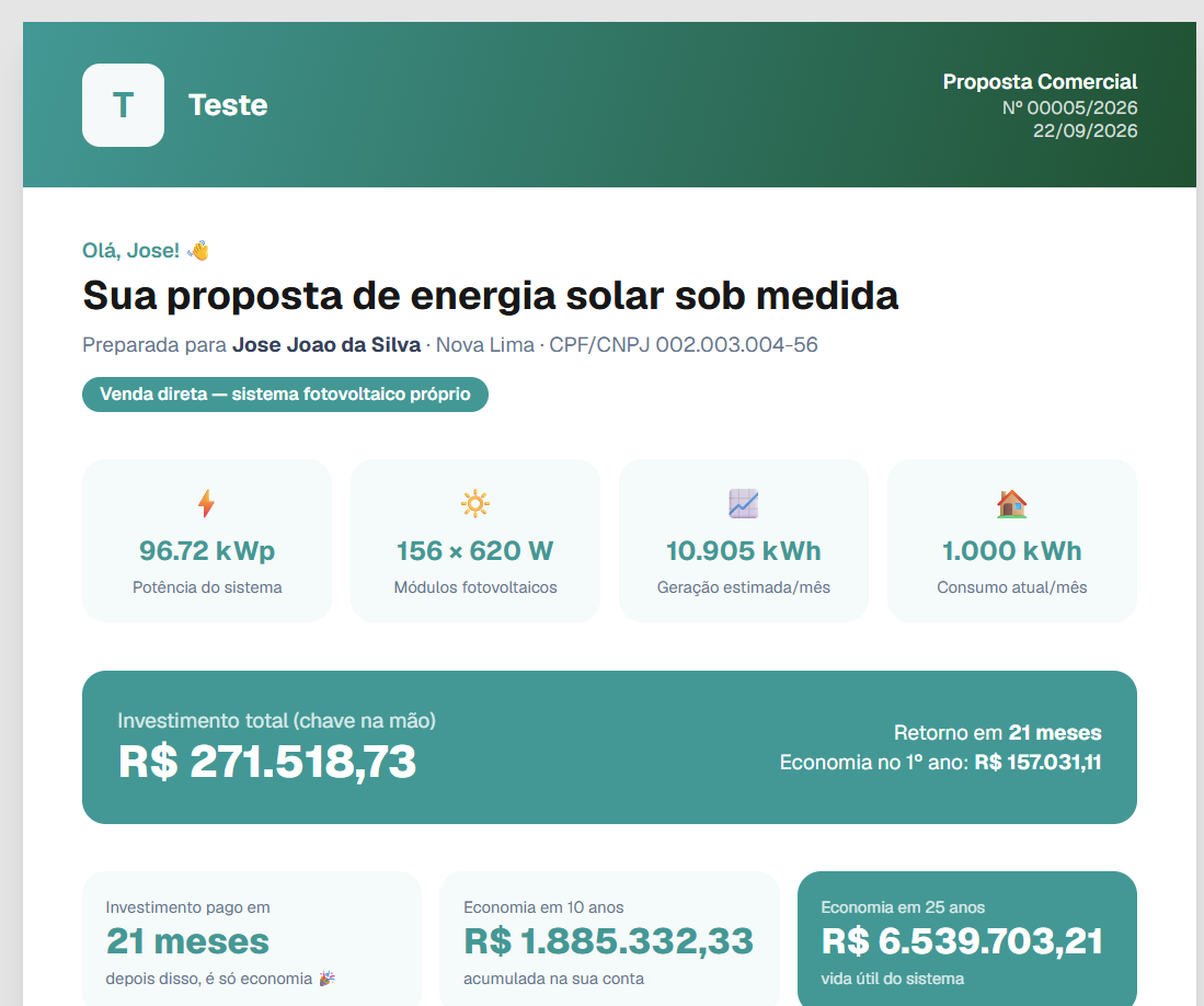 Proposta na visão do cliente, com a marca da empresa